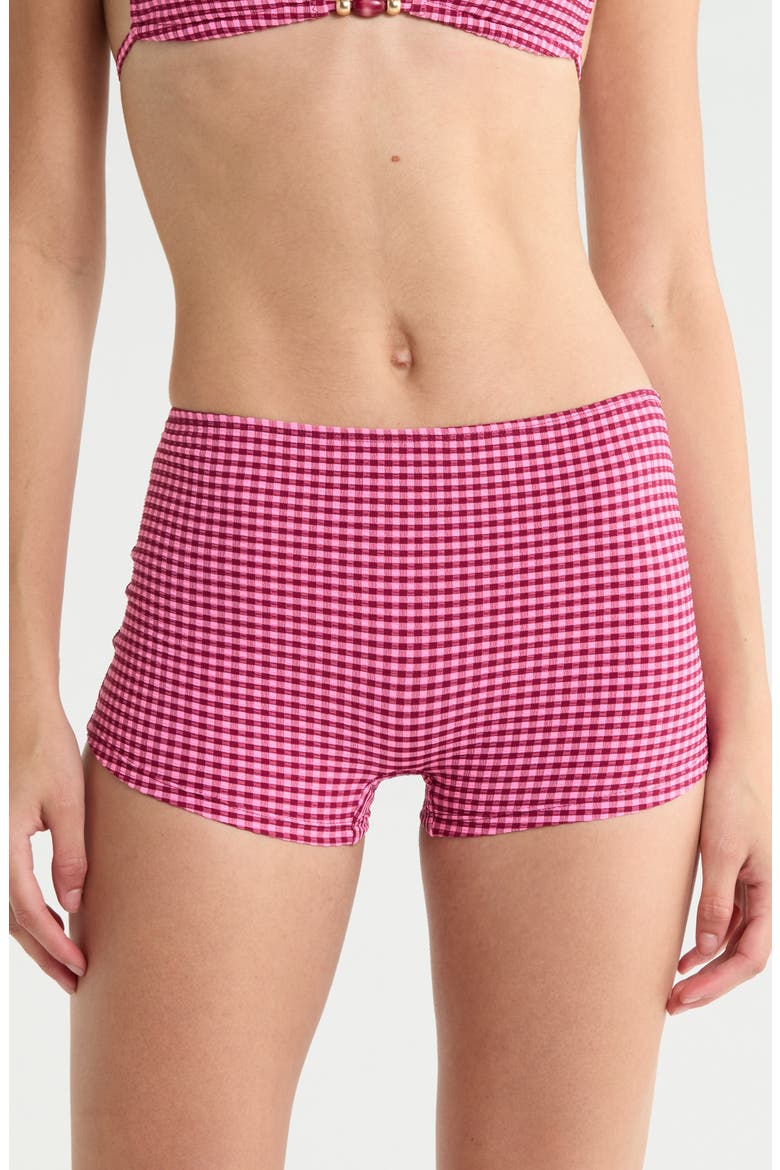 Full Coverage Gingham Swim Boyshorts, Main, color, CHERRY KISS