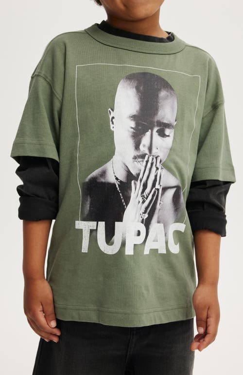 Cotton On Kids Kid's Licensed Drop Shoulder Short Sleeve Tee In Swag Green Tupac Hands