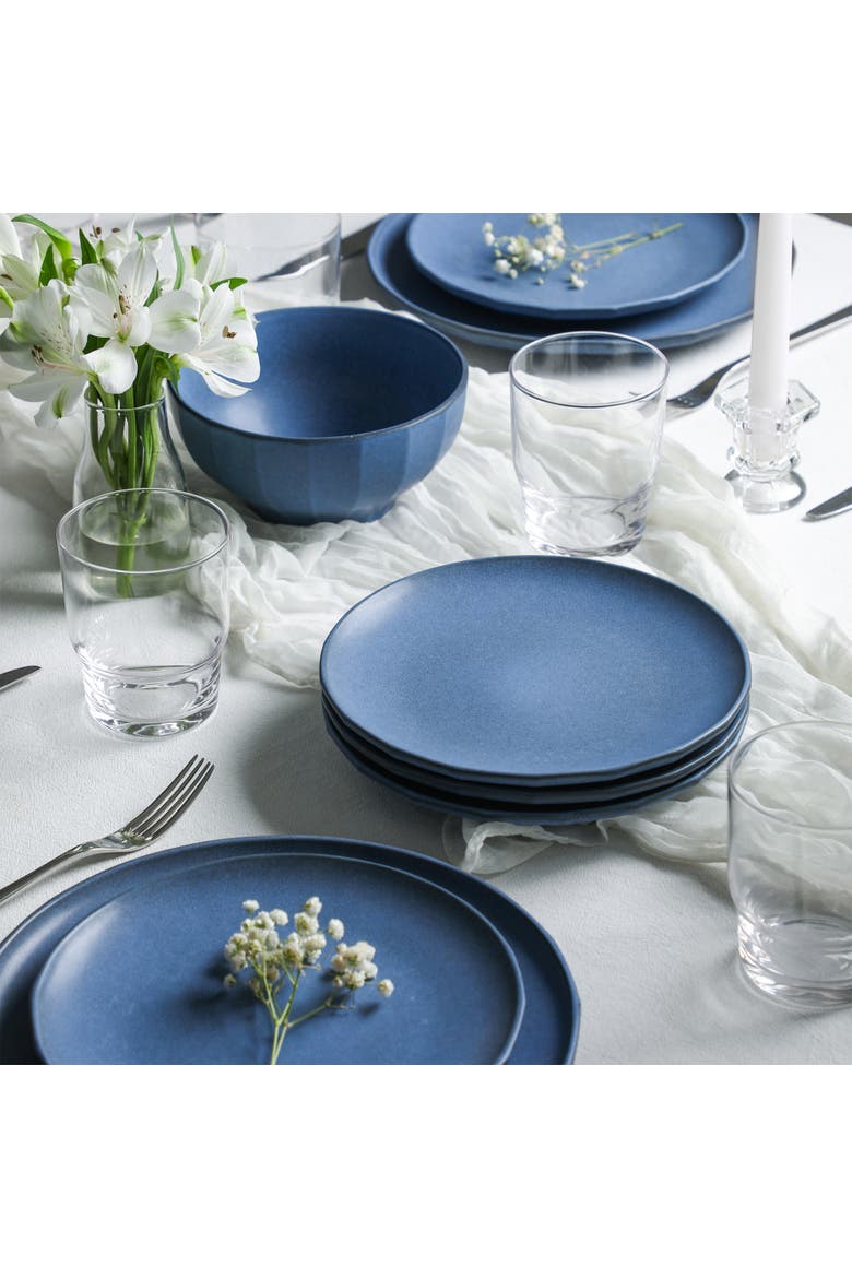 Rio Stoneware 32-Piece Dinnerware Set with Glasses, Alternate, color, Blue