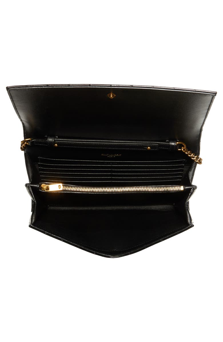 Saint Laurent Cassandre Quilted Patent Leather Envelope Wallet On A Chain, Alternate, color,