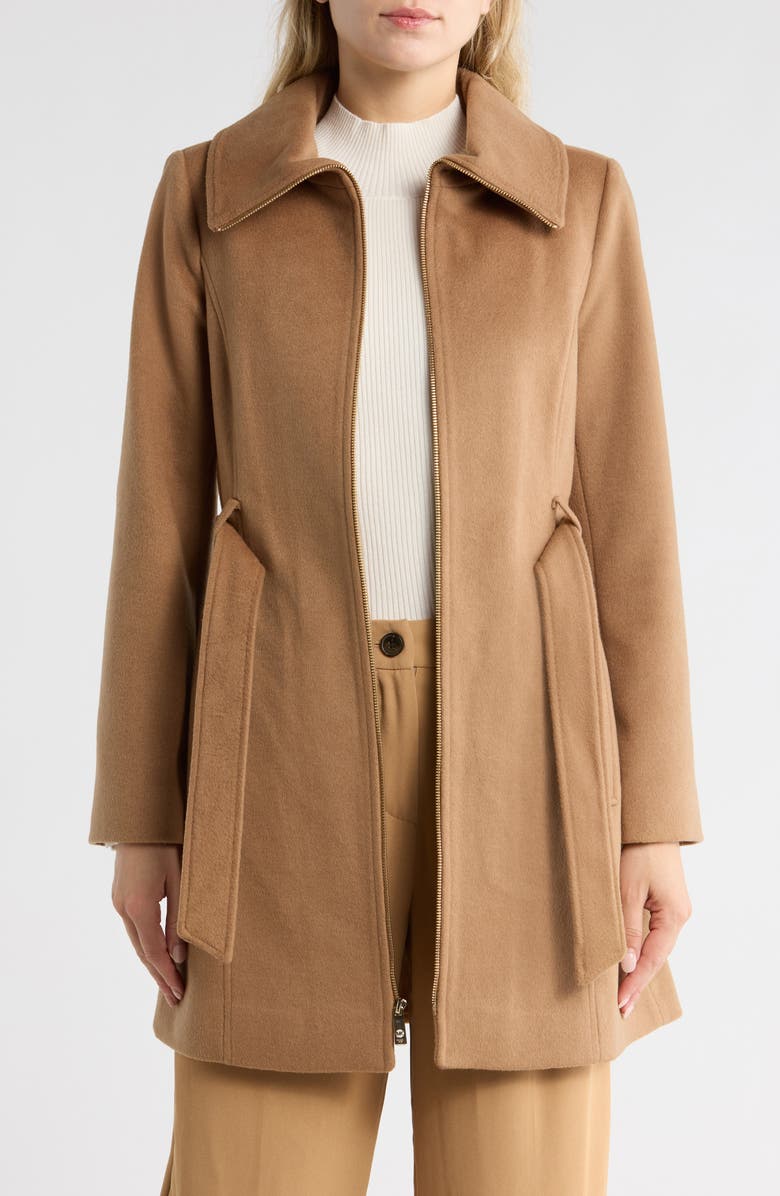Michael Kors Full Zip Wool Blend Long Coat, Alternate, color, Dark Camel