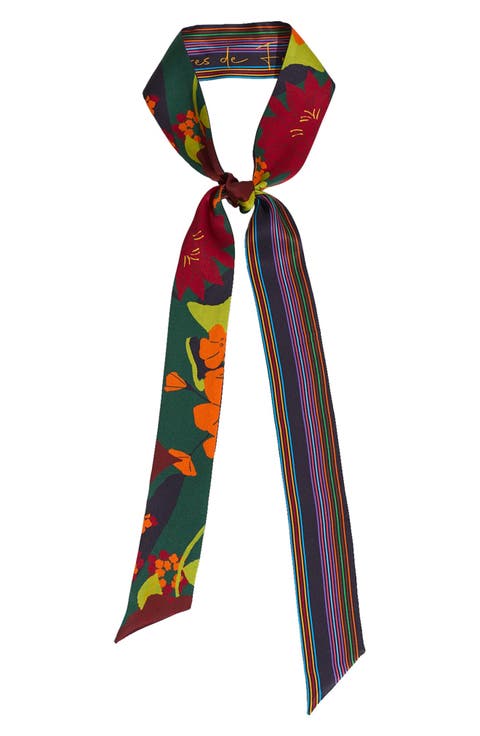 Frida Garden Print Skinny Silk Scarf