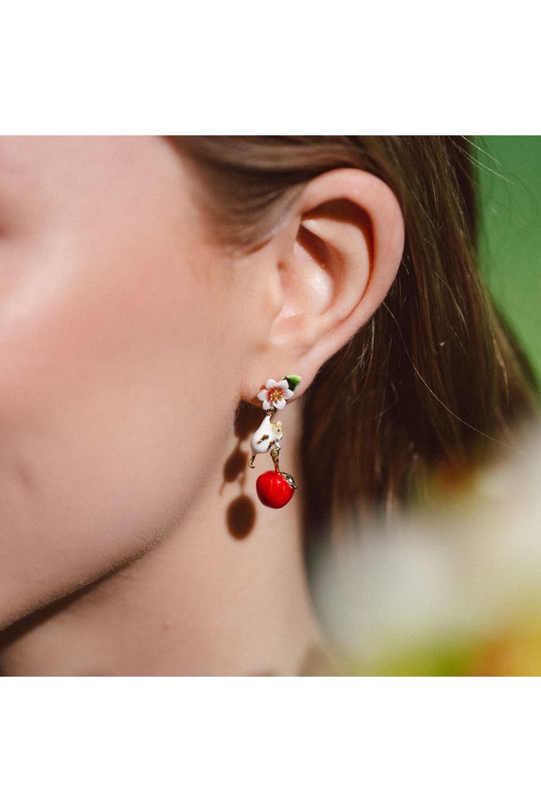 Apple Blossom & Mouse Drop Earrings, Alternate, color, Apple Blossom