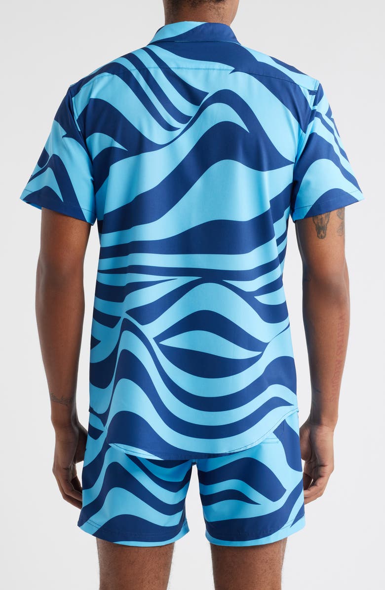 MAVRANS Wave Weekend Short Sleeve Performance Button-Up Shirt, Alternate, color, Blue
