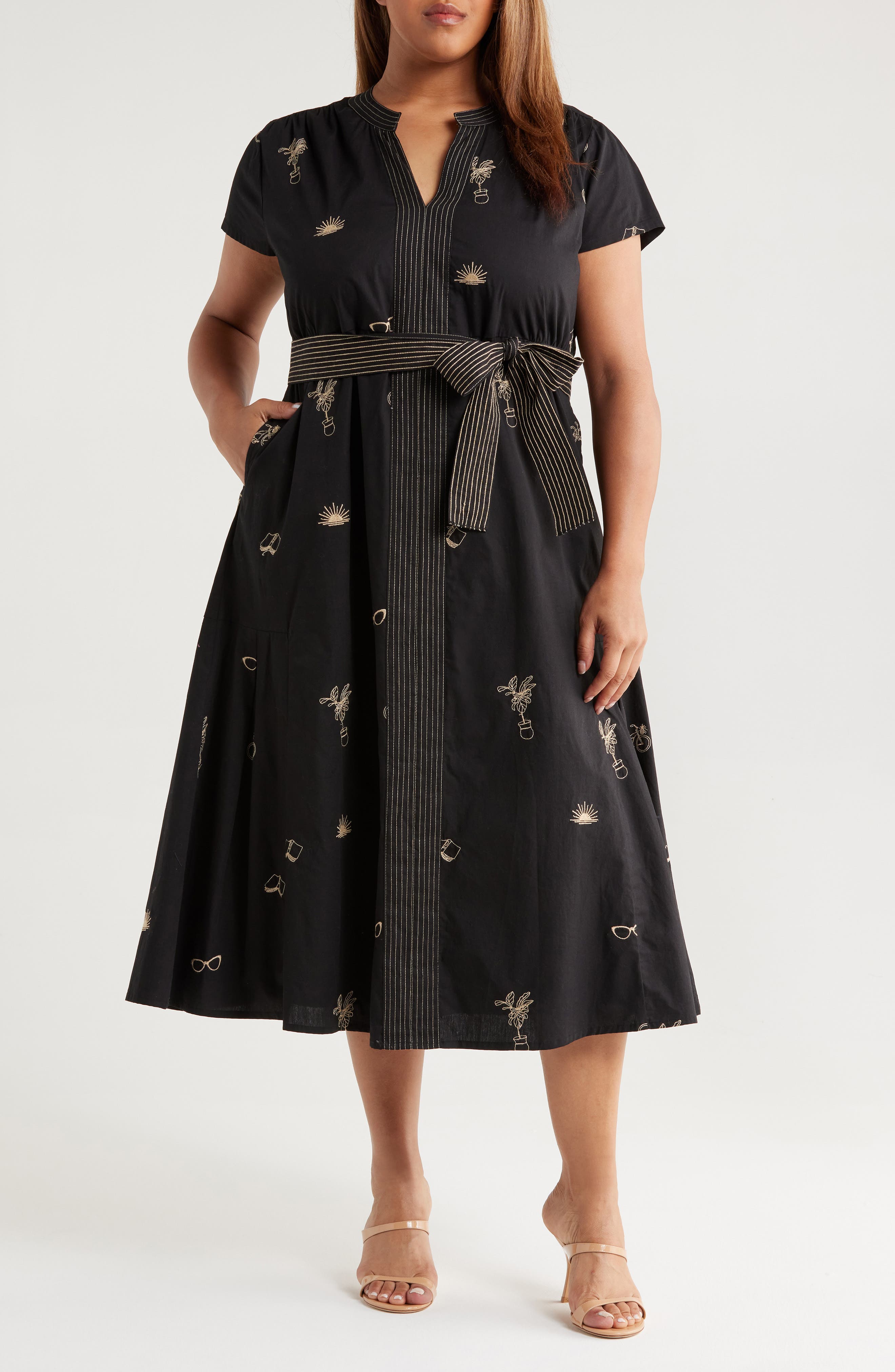 CIEBON Ariana Embroidered Cotton Midi Dress