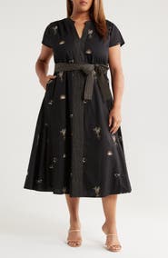 CIEBON Ariana Embroidered Cotton Midi Dress