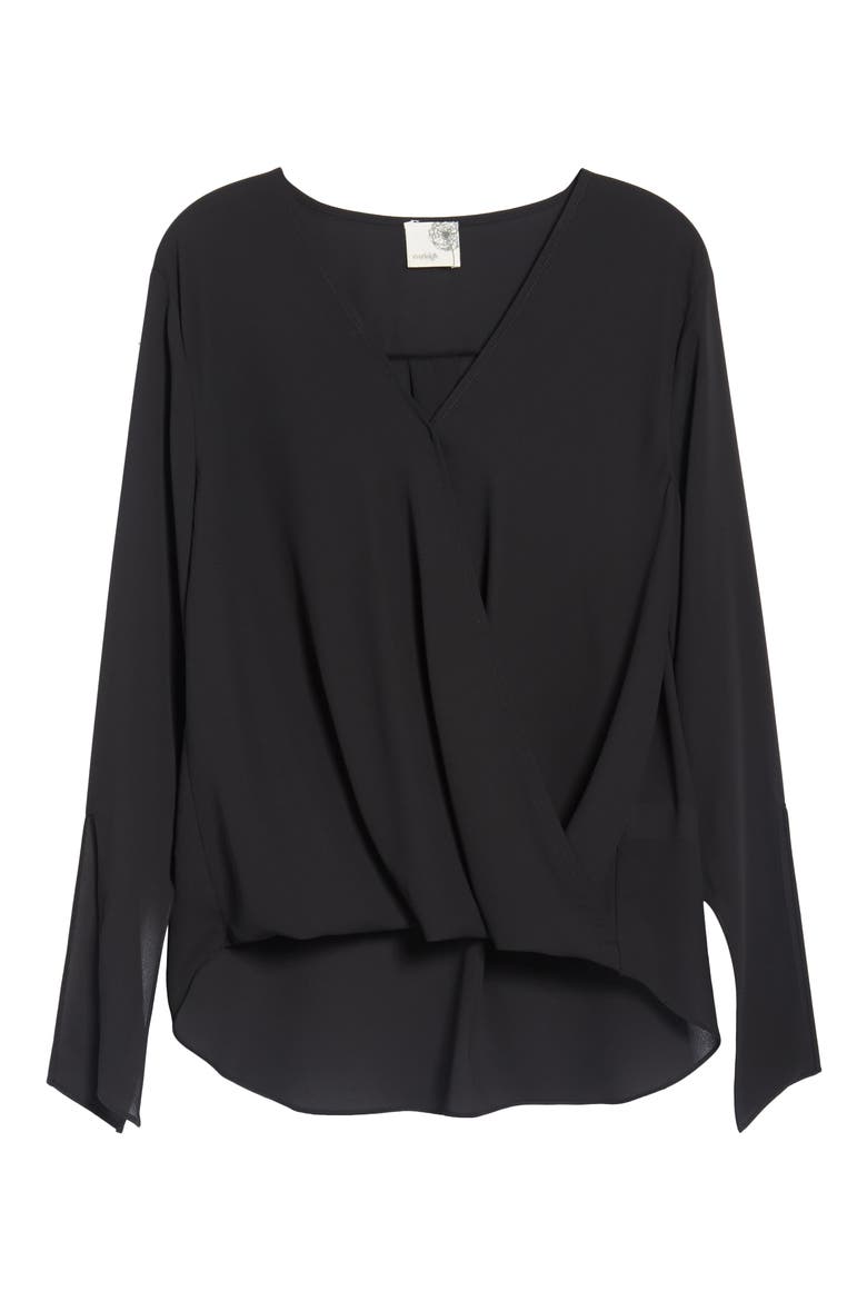 Surplice Neck Top, Alternate, color, BLACK