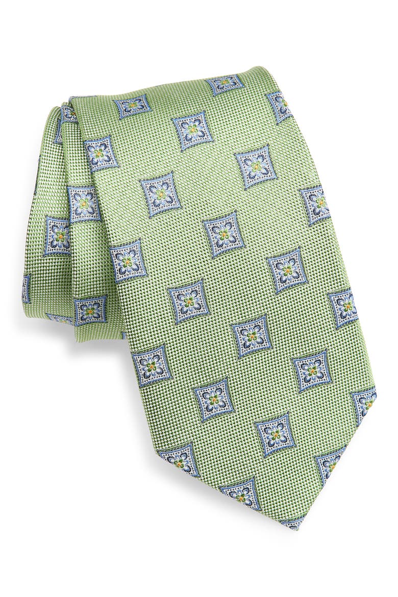Check Jacquard Silk Tie, Main, color, GREEN