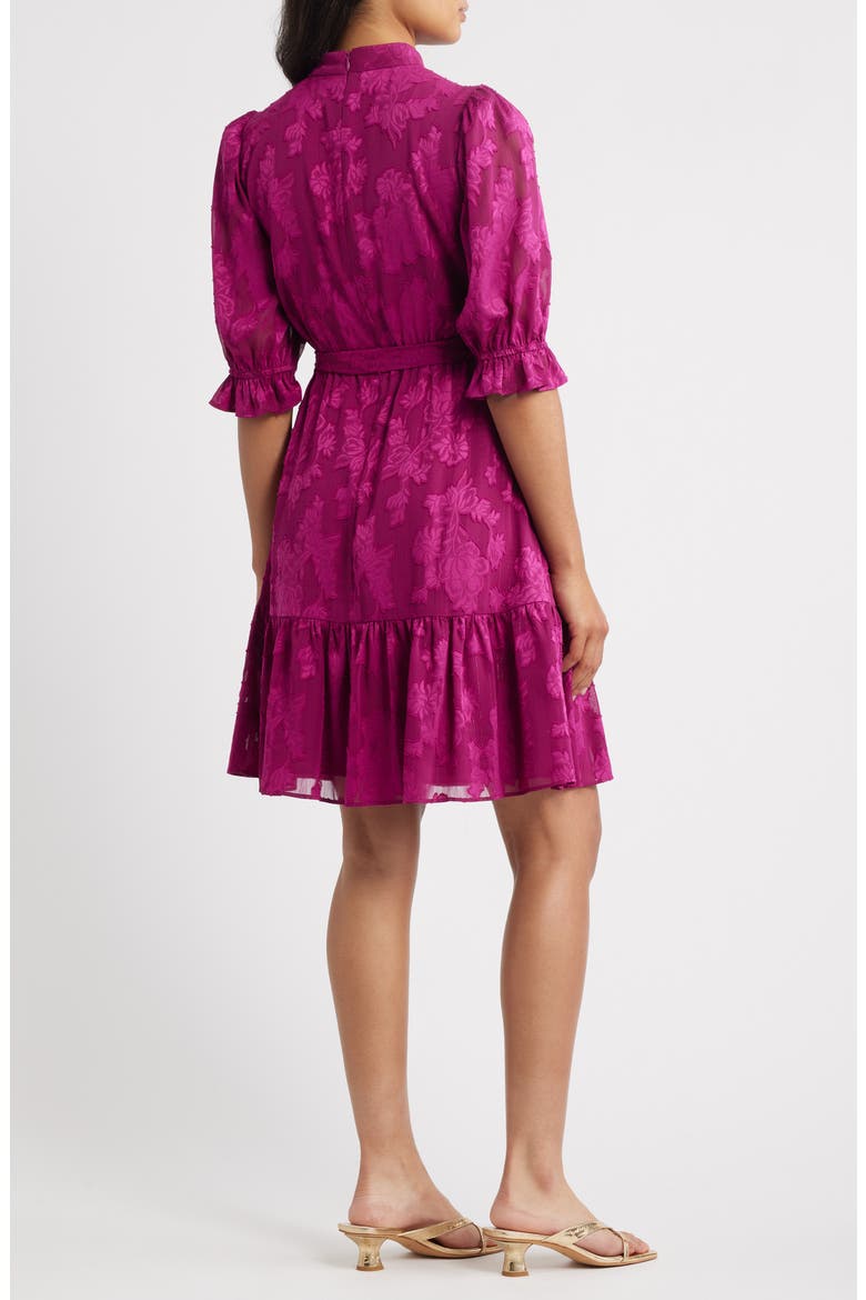 Floral Jacquard Metallic Stripe Chiffon Dress, Alternate, color, FUCHSIA