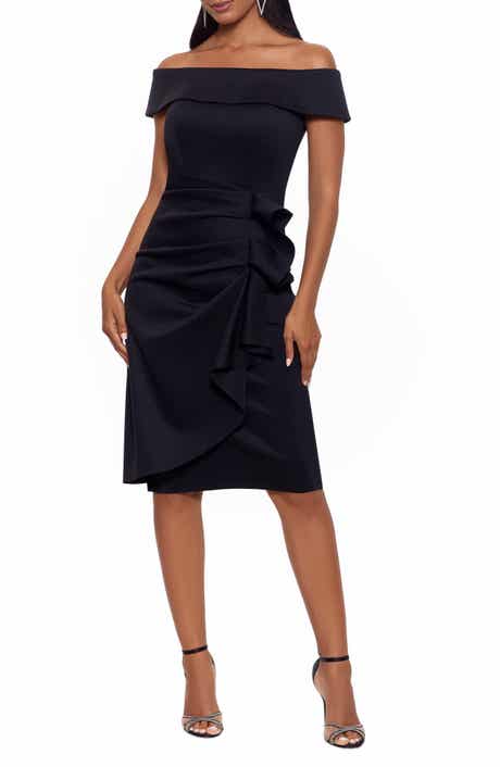 Ruffle Off the Shoulder Scuba Knit Dress