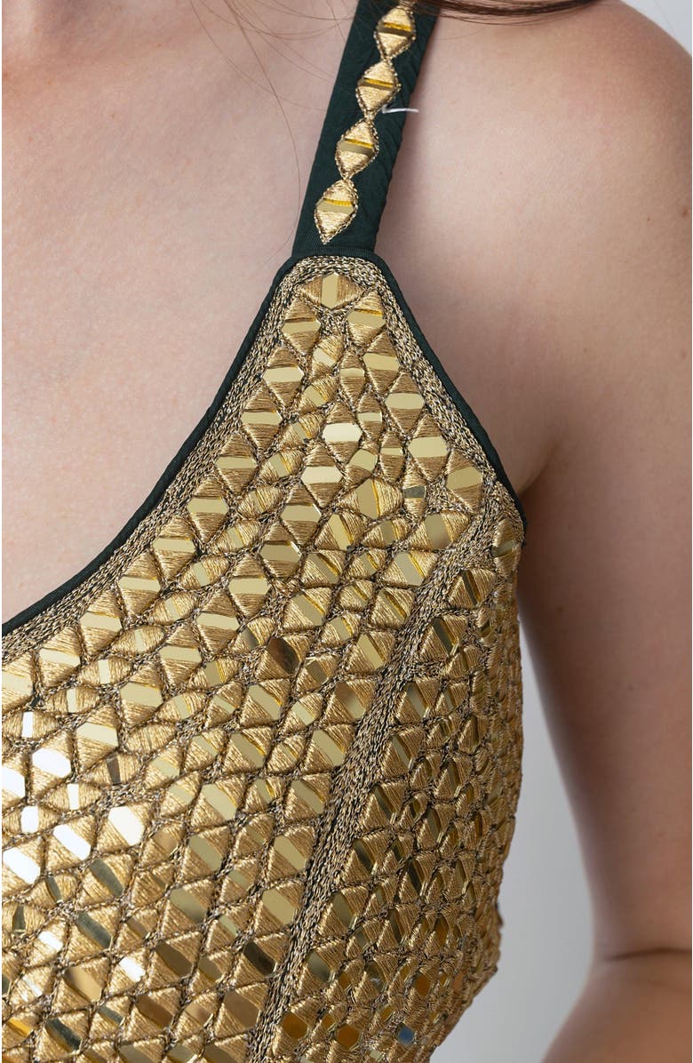 RAAS Camila Mirror Embroidered Tiered Lehenga Choli, Alternate, color, Green & Gold