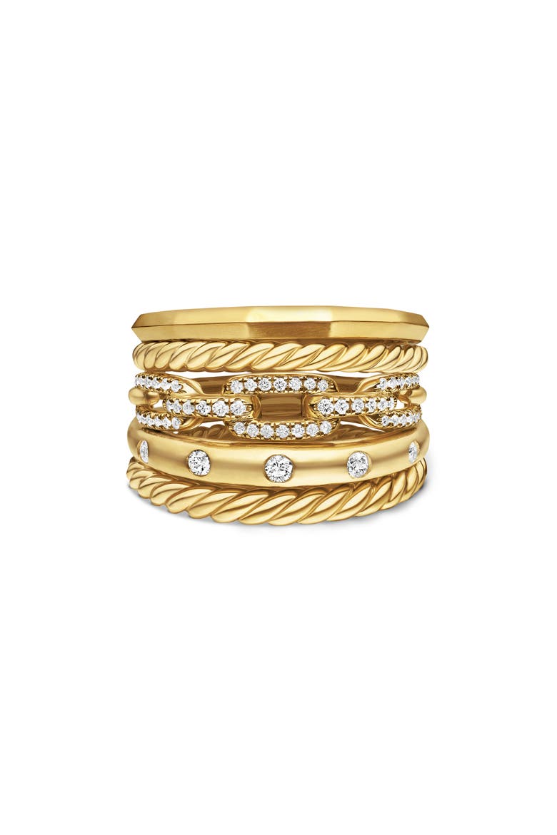 Stax Wide Ring with Diamonds in 18K Gold, 15mm, Main, color, YELLOW GOLD