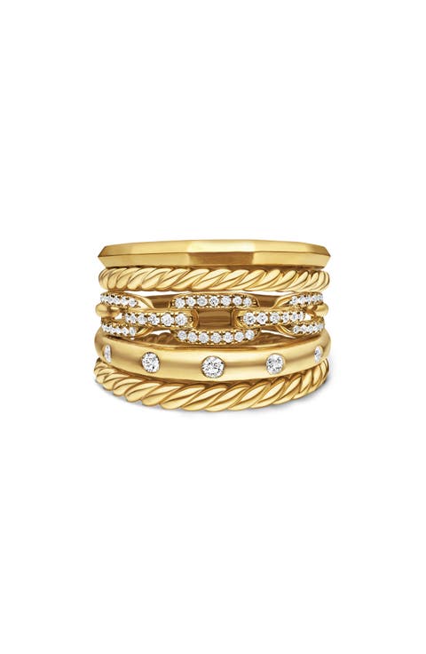 Stax Wide Ring with Diamonds in 18K Gold, 15mm