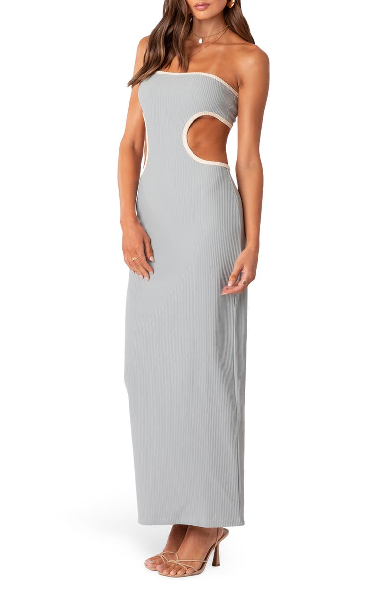 EDIKTED Michelle Cutout Rib Maxi Dress, Alternate, color, Light-Blue