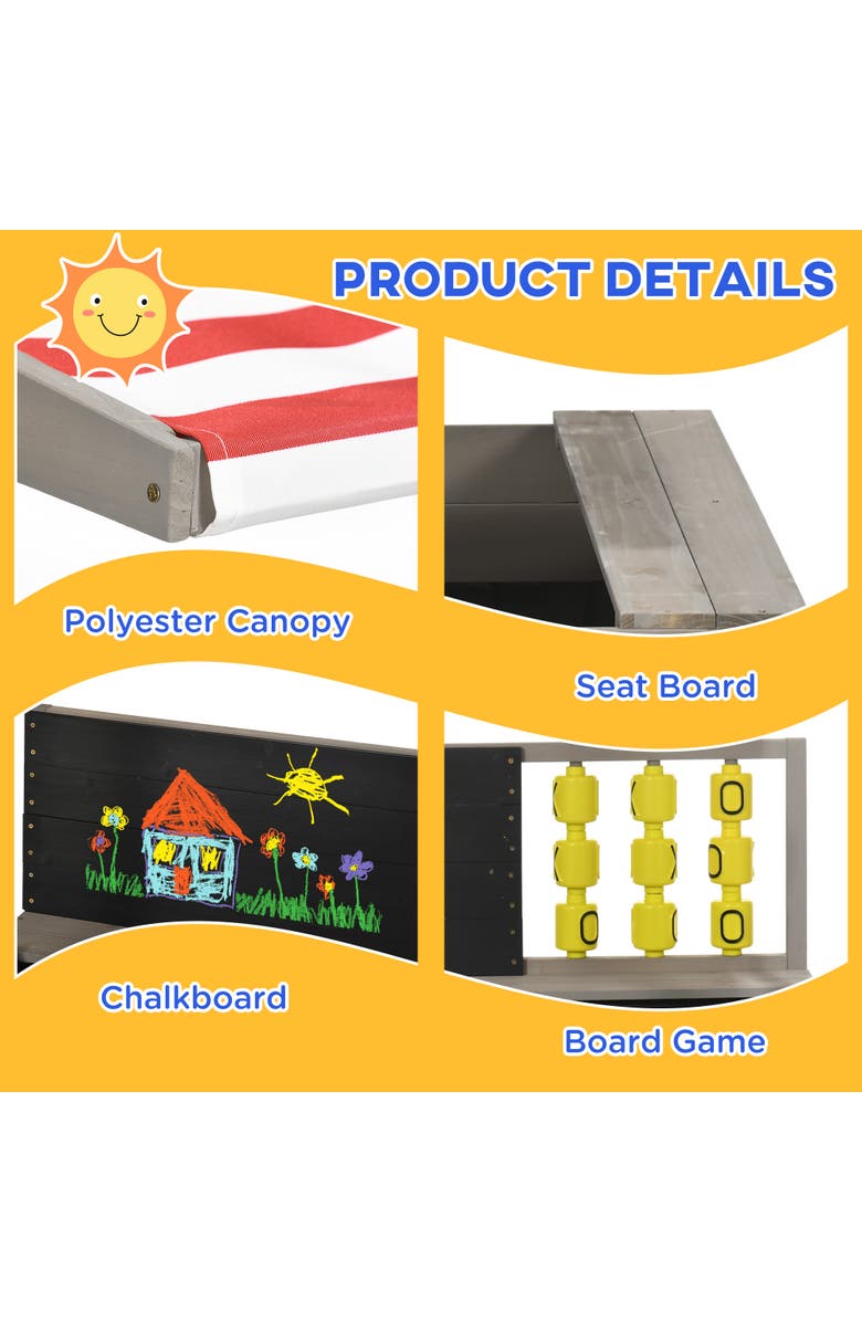 Outsunny Kids Sandbox with Adjustable Canopy, Bench Seats & Chalkboard, Alternate, color, 