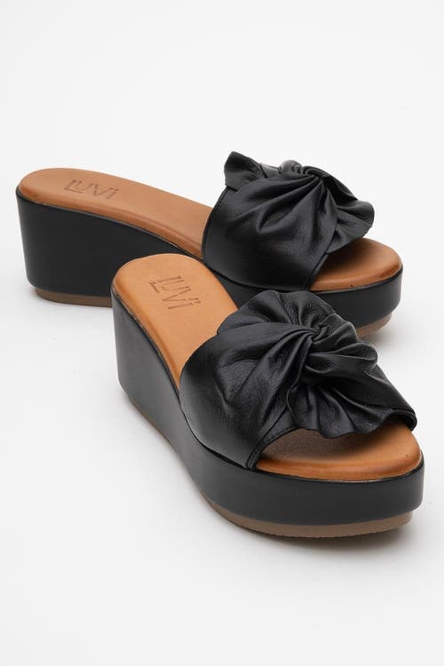 Forever & Always Shoes Syndra Bow Wedge Leather Sandal In Black