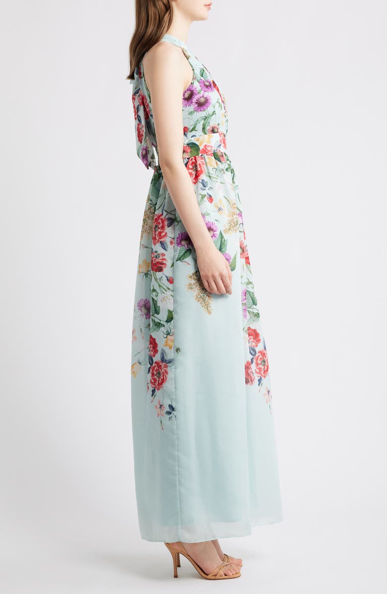 Eliza J Floral Halter Neck Maxi Dress, Alternate, color, Mint