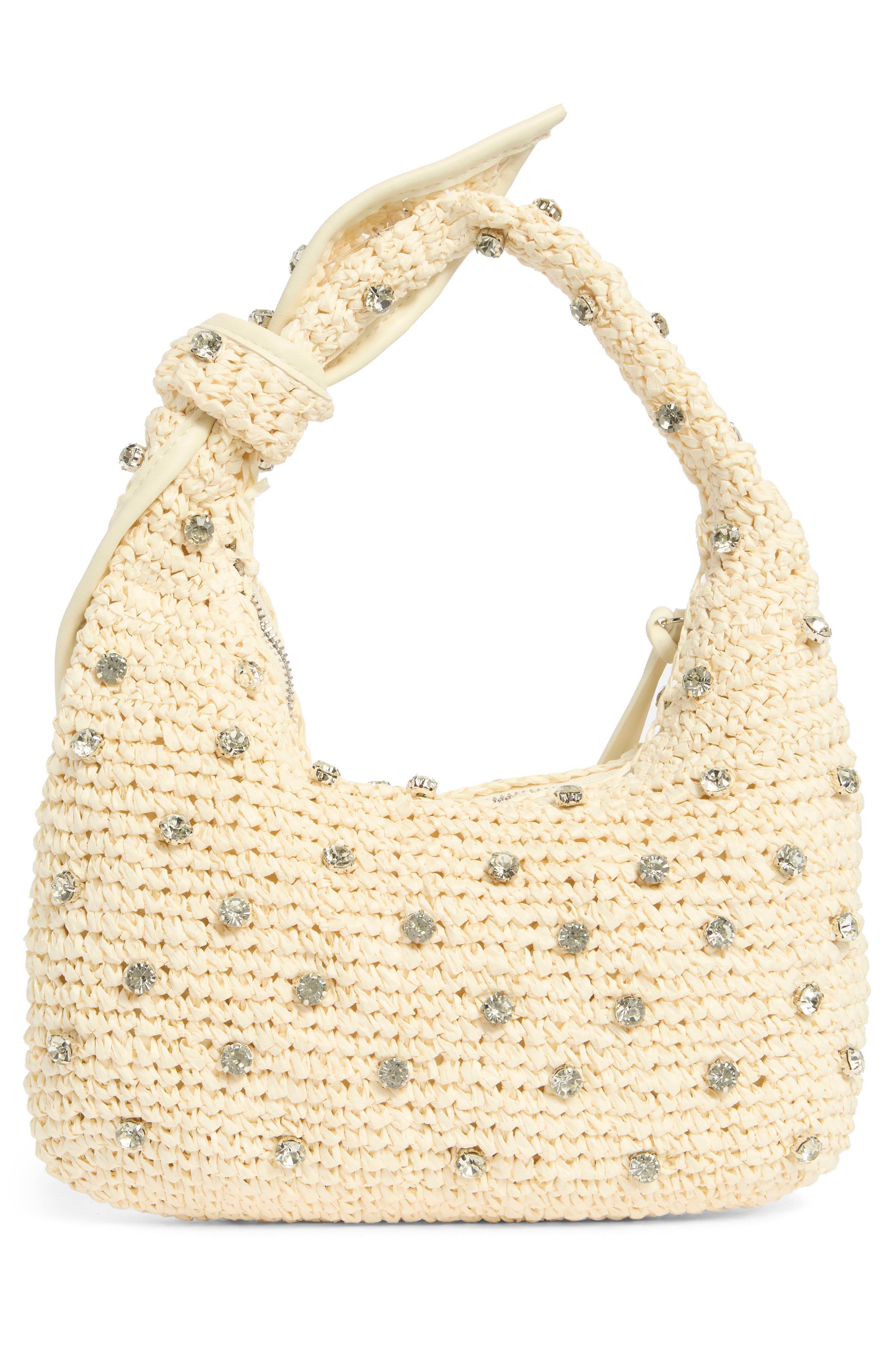 Jessa Crystal Embellished Raffia Shoulder Bag, Alternate, color, IVORY