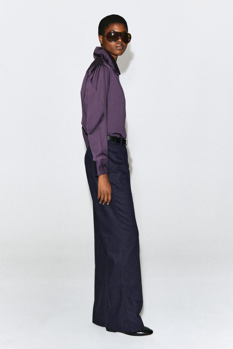 Oversized Folded-Collar Cotton Shirt, Alternate, color, DARK PURPLE