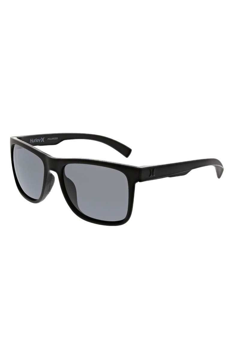 Hurley 56mm Polarized Square Sunglasses, Alternate, color, Matte Black