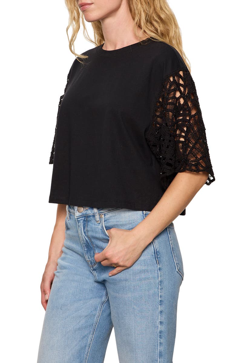 Sanctuary Belle Lace Sleeve Organic Cotton T-Shirt, Alternate, color, 
