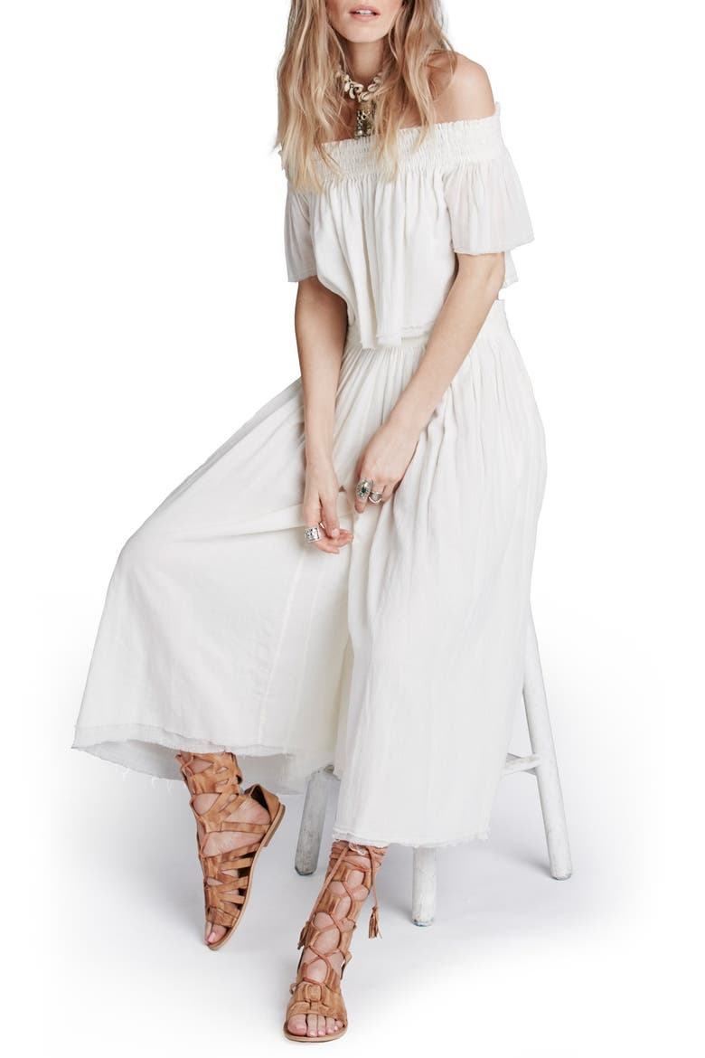 'Miss Stella' Off the Shoulder Crop Top & Culottes, Main, color, IVORY