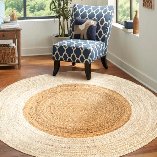 Jonathan Y Oceana Two-tone Boho Jute Circle Round Area Rug In Cream/natural