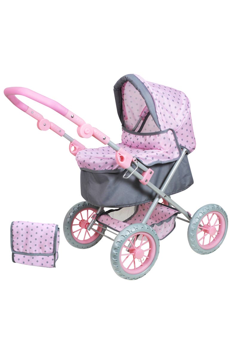 Lissi Baby Doll Pram, Pink & Grey Polka Dots, Push Stroller, Fits Up To 18 Inches, Main, color, Pink