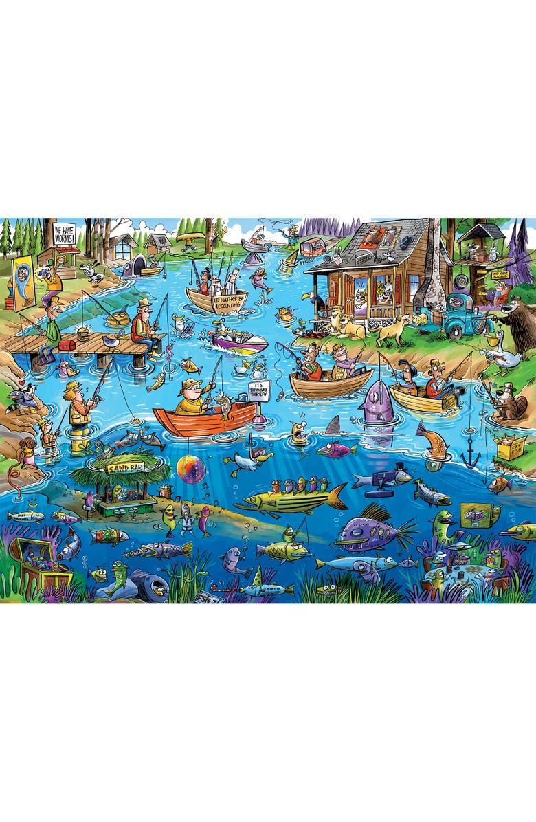 DoodleTown Gone Fishing 1000 Piece Puzzle Reference Poster Included, Alternate, color, Multicolored