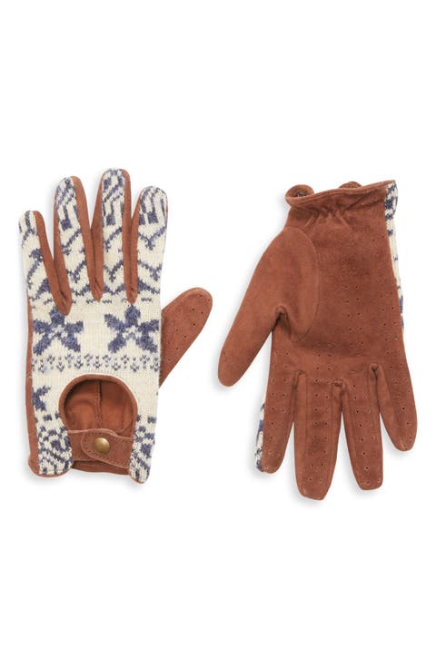 Andes Fair Isle Knit & Leather Driving Gloves