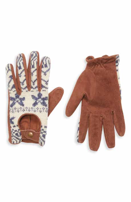 JULIE KEGELS Andes Fair Isle Knit & Leather Driving Gloves