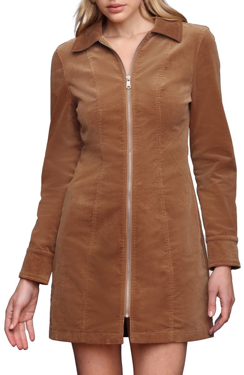 Avec Les Filles Long Sleeve Corduroy Zip Front Shirtdress, Alternate, color, Camel