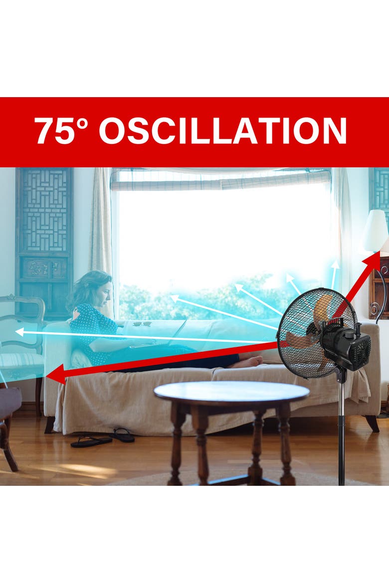 3 Speed 12in Oscillating Stand Fan in Black, Alternate, color, Black