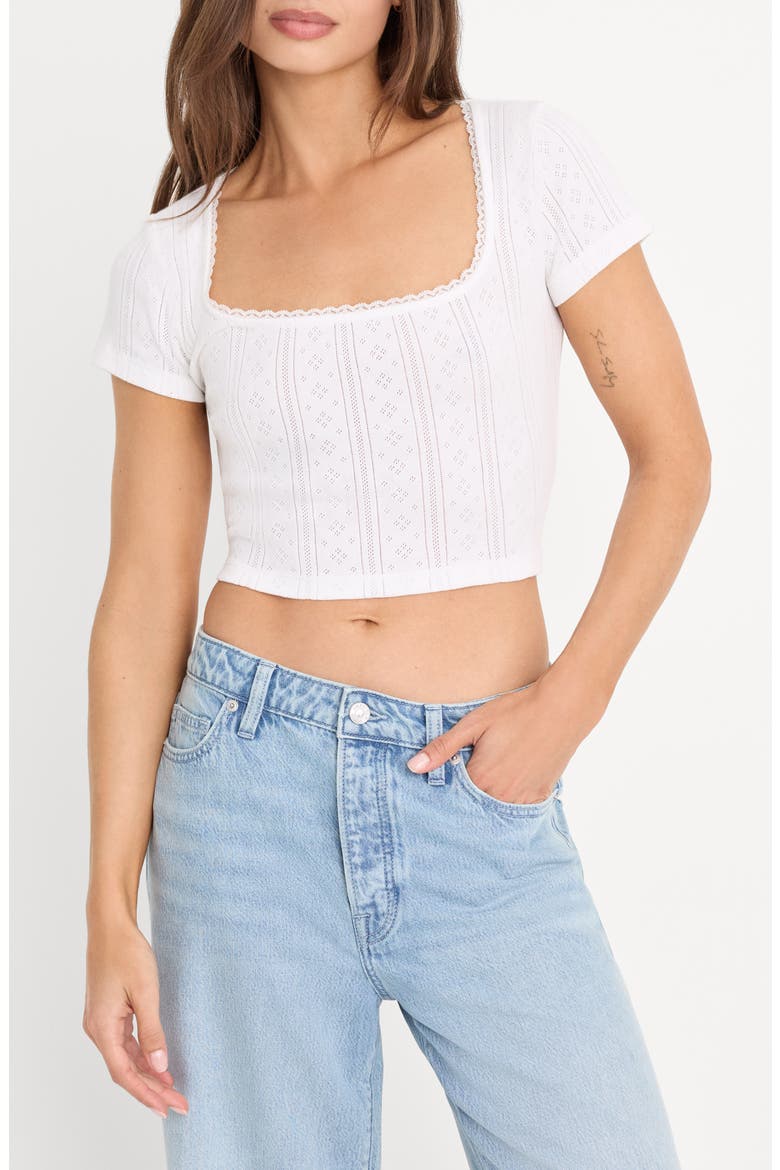 The Pointelle Square Neck Cotton Crop Top, Main, color, WHITE001