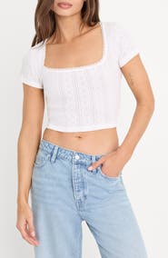 Good American The Pointelle Square Neck Cotton Crop Top