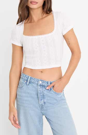 The Pointelle Square Neck Cotton Crop Top
