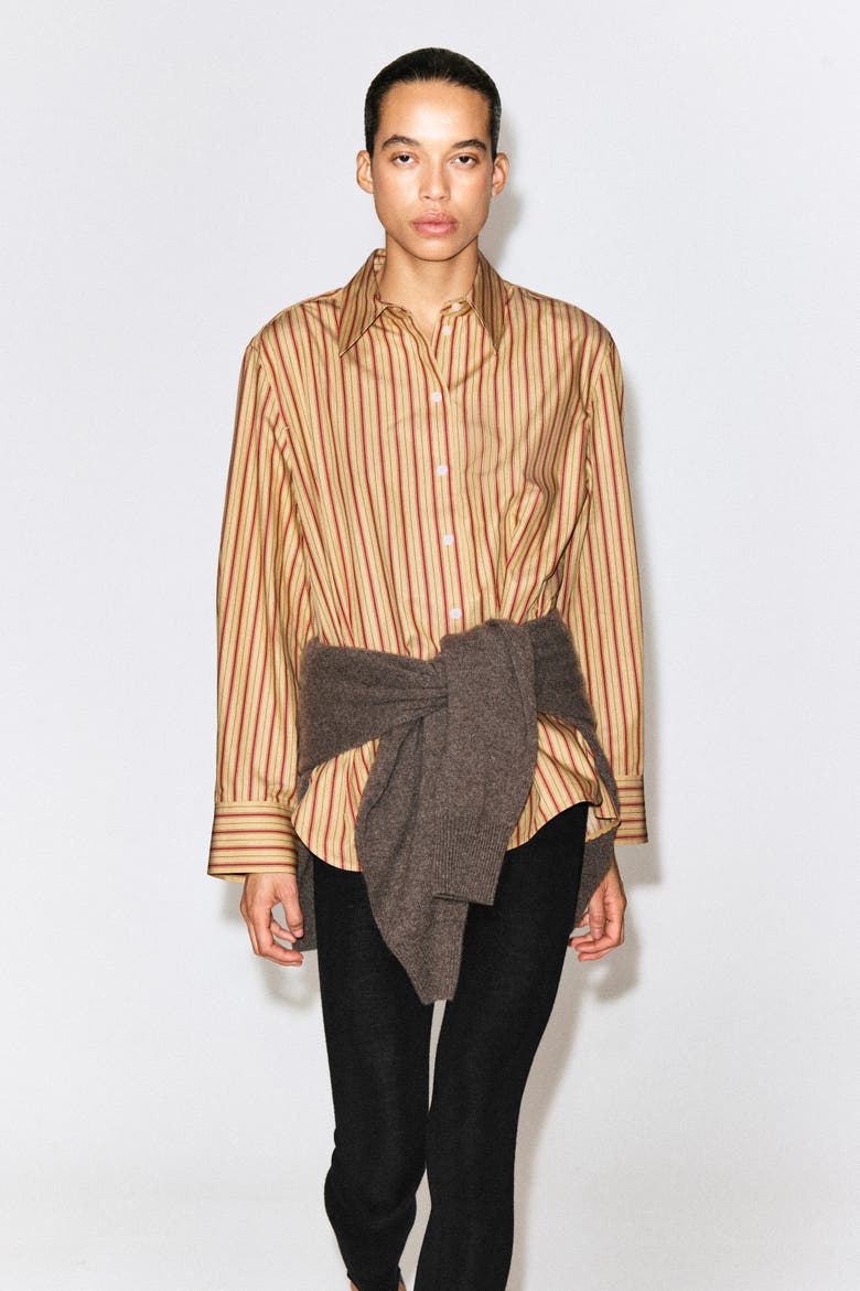 Striped Cotton-lyocell Shirt, Main, color, HONEY / RED / STRIPED