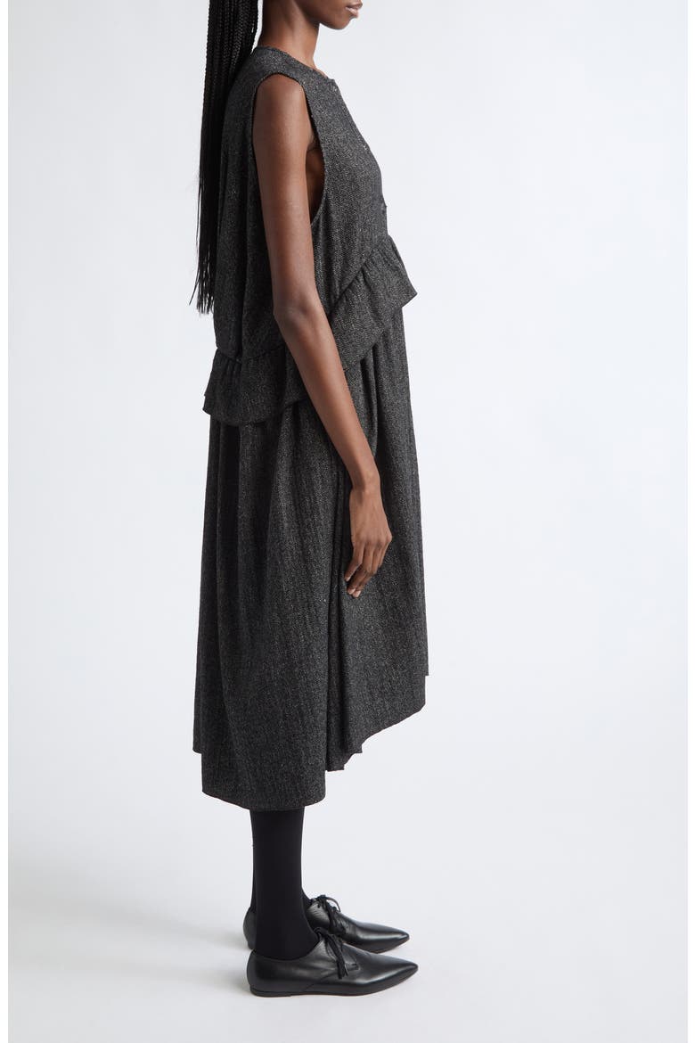 Wool Herringbone Ruffle Smock Midi Dress, Alternate, color, WOOL HERRINGBONE