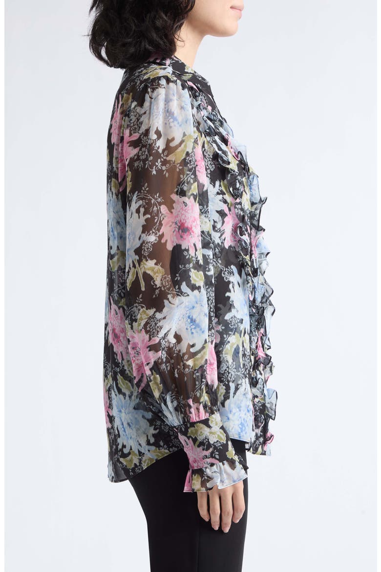 Phebe Ikat Dahlia Ruffled Top, Alternate, color, BLACK MULTI