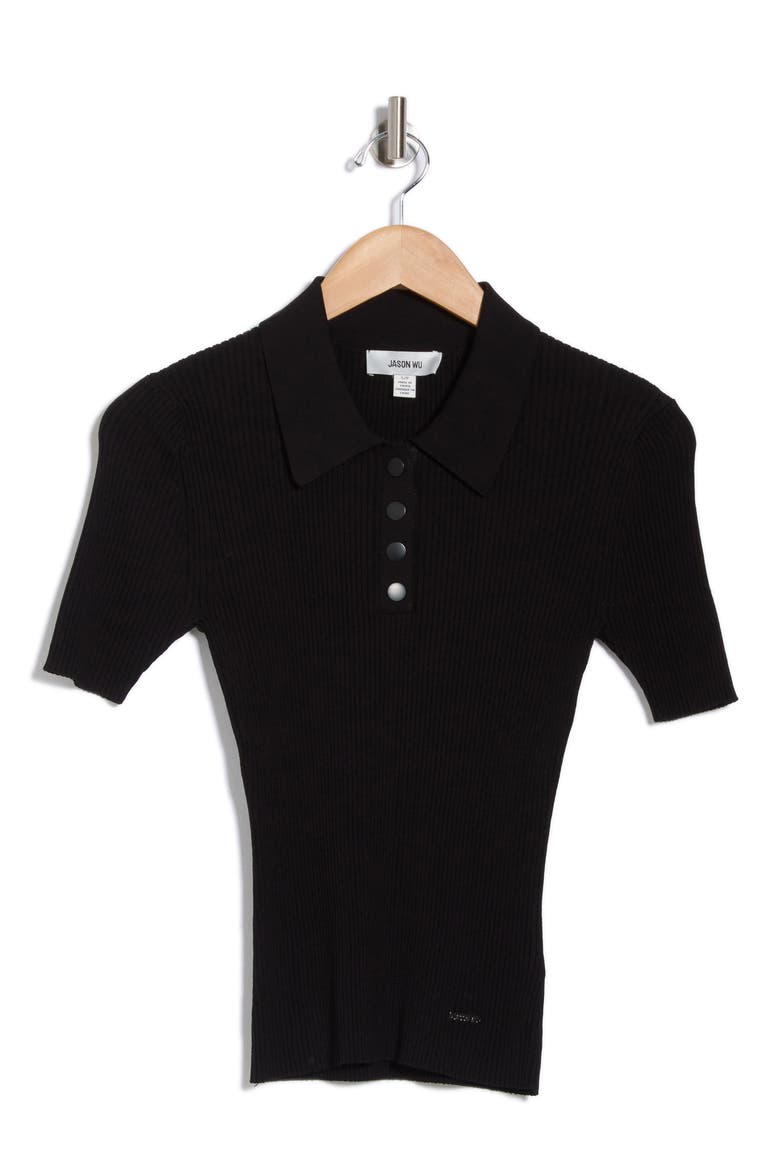 Ribbed Polo Sweater, Alternate, color, BLACK