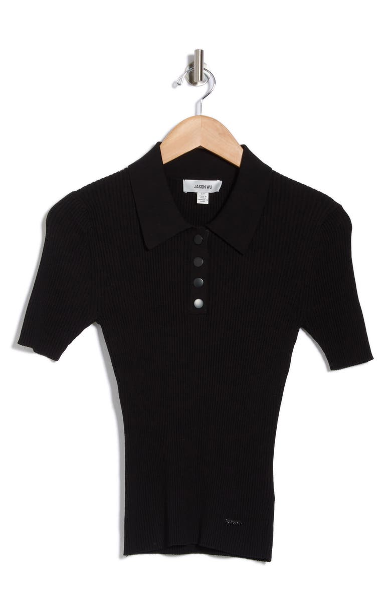 JASON WU Ribbed Polo Sweater, Alternate, color, Black
