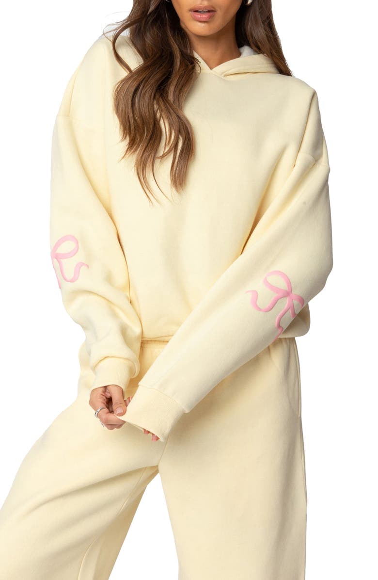 EDIKTED Bonney Bow Oversize Hoodie, Main, color, Yellow