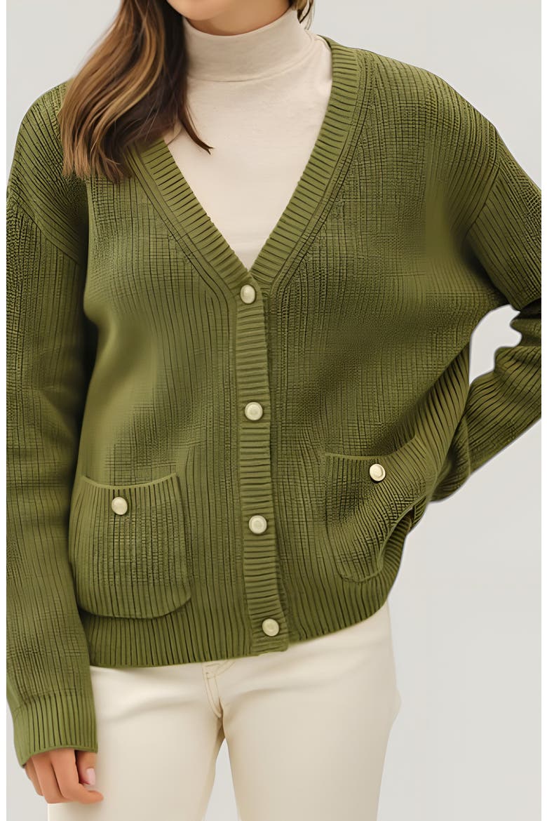 Ribbed Button Down Cardigan, Alternate, color, Olive Green