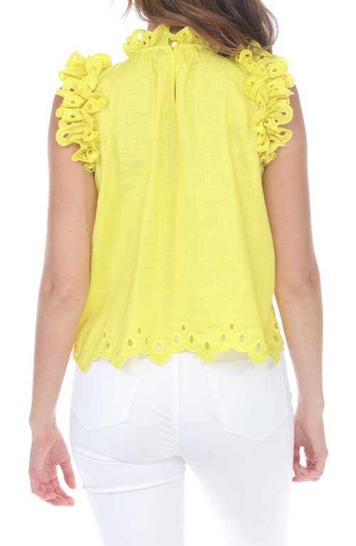 Rain And Rose Eyelet Linen & Cotton Top In Yellow
