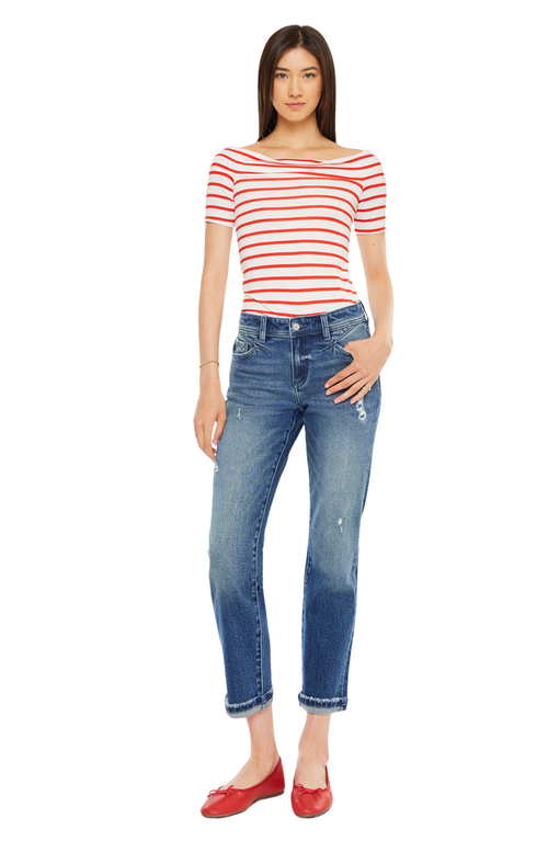 Official Kancan Usa Evelin Mid Rise Cropped Straight Jeans In Dark Wash