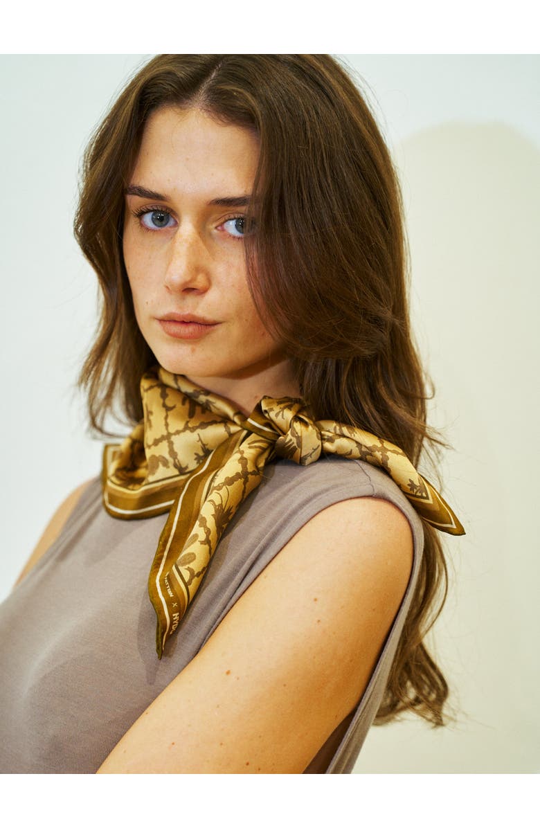 Lost Pattern x NYBG "Oasis Charms" Silk Square Scarf, Alternate, color, Coffee