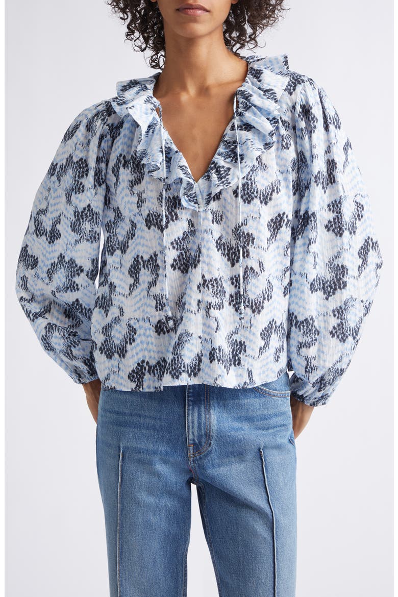 Siena Abstract Print Ruffle Collar Top, Main, color, CIEL