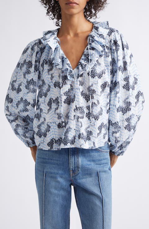 Siena Abstract Print Ruffle Collar Top