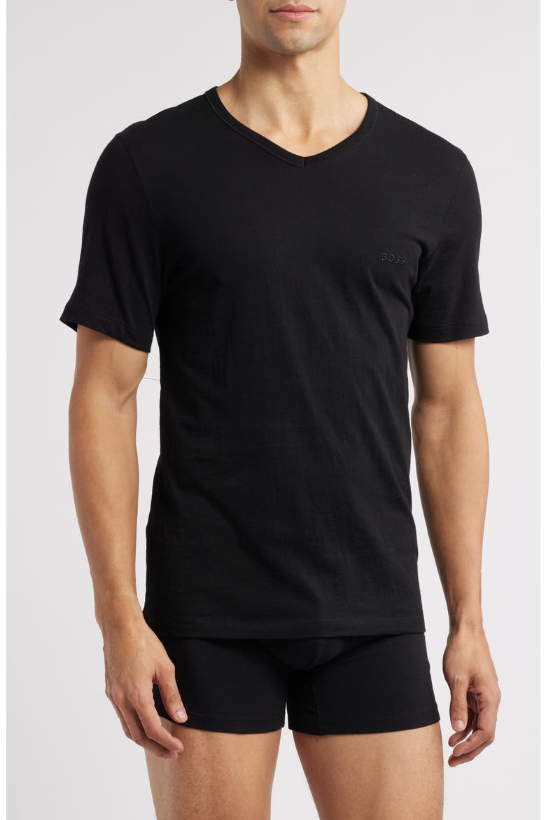 3-Pack V-Neck T-Shirts, Main, color, BLACK