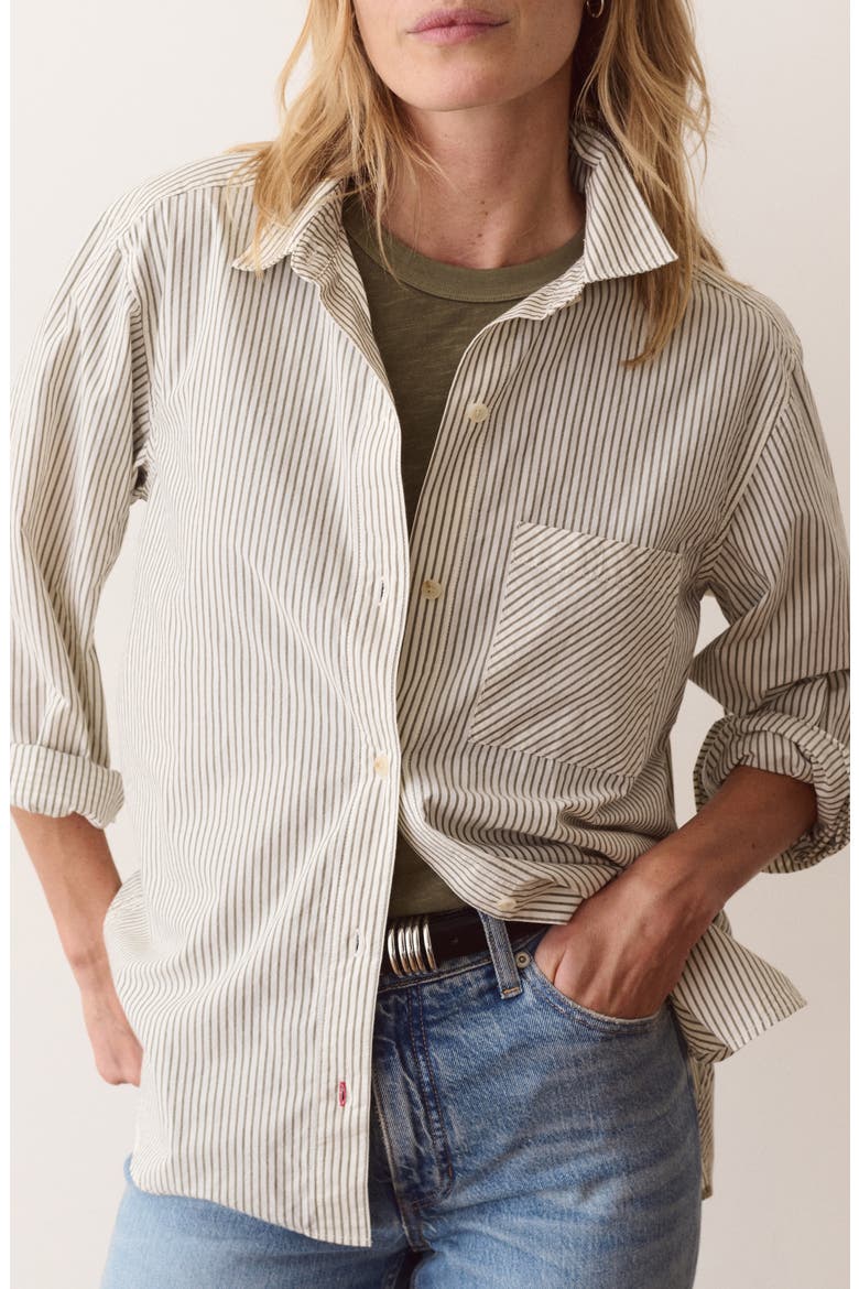 Jane Relaxed Pinstriped Pima Cotton Shirt, Main, color, OLIVE PINSTRIPE